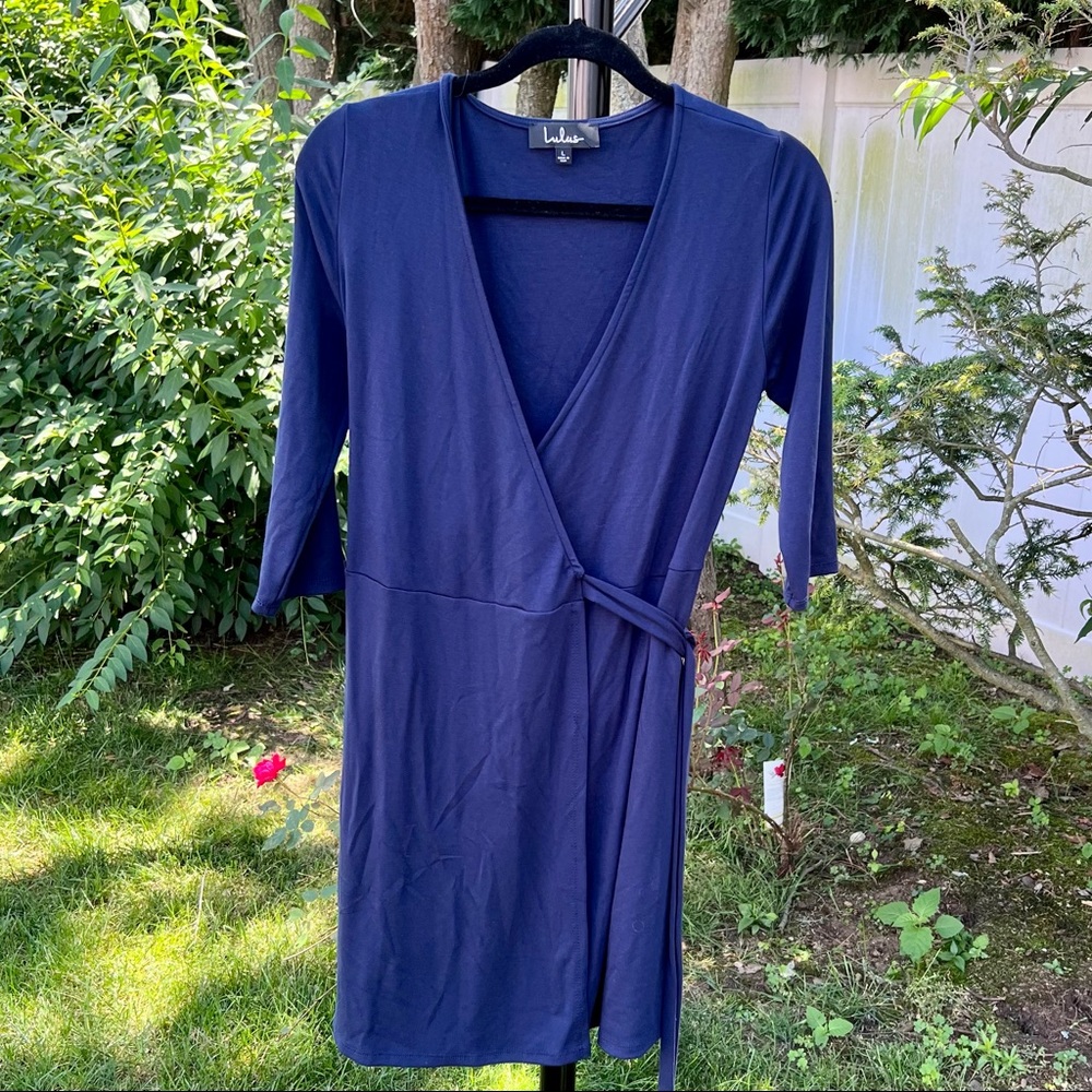 Navy blue midi wrap dress - Lulus.